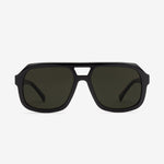 Augusta sunglass. Large sized chunky gloss black frame for men and women. Italian made bio acetate and polarized frame